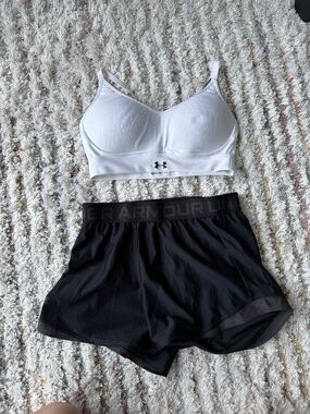 Under Armour White Sports Bra and Black Running Shorts Set